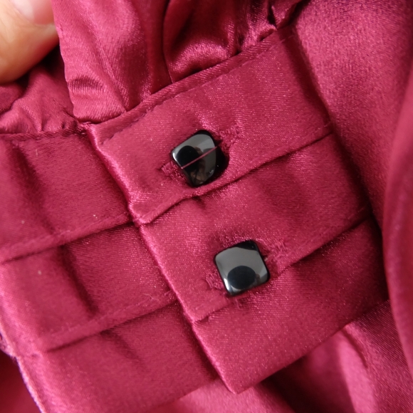 Vintage Satin Ruffle Neck Blouse - Deep Berry, Fits like S to M - Picture 5 of 6